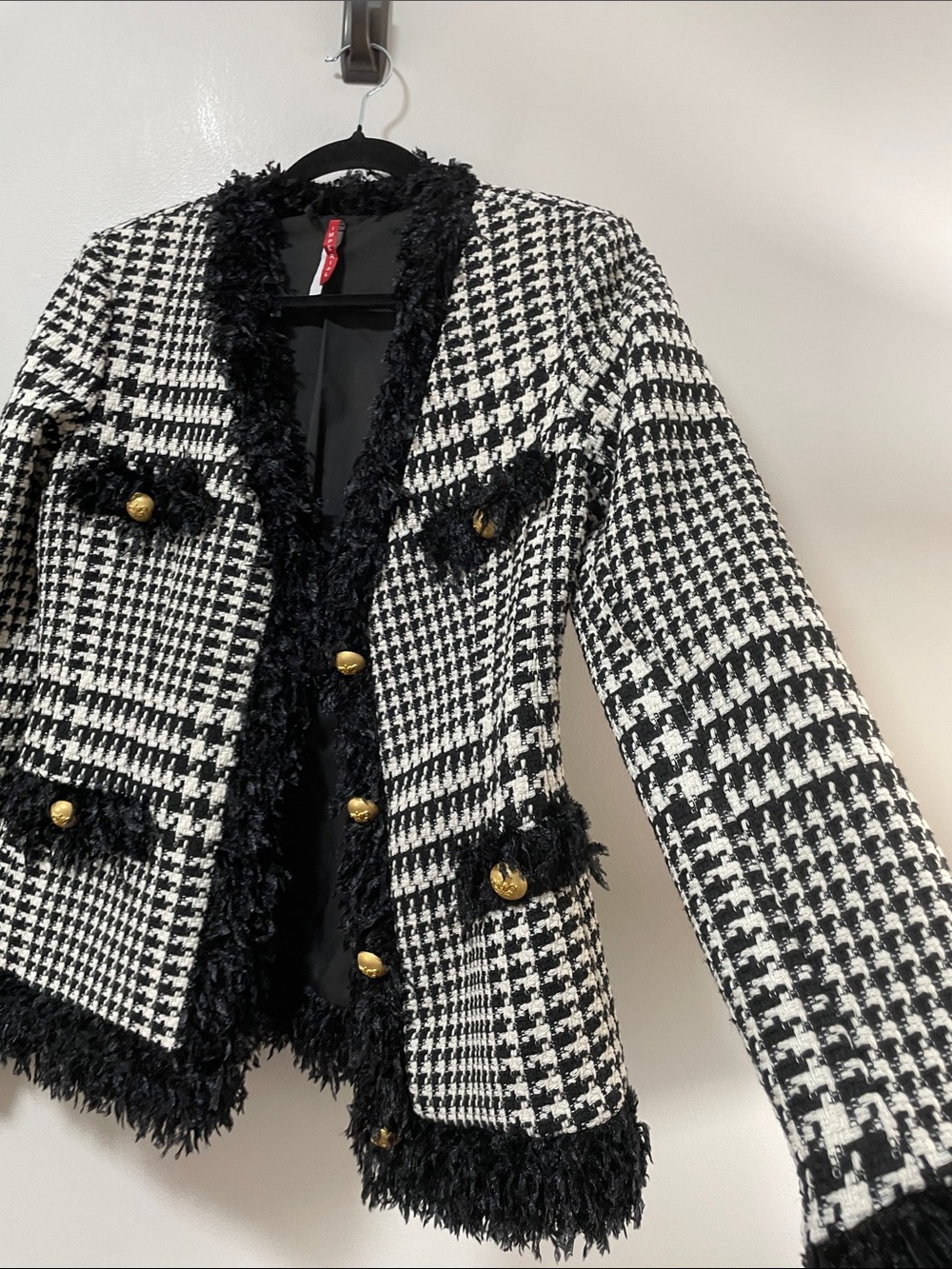 Imperial Black & White Houndstooth Fringe Tweed Blazer - Picture 7 of 17